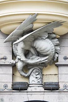 Dragon Prints: Denmark, Zealand, Copenhagen, dragon detail on building