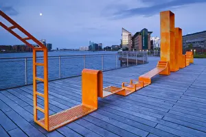 Kobenhavn Prints: Denmark, Zealand, Copenhagen, inner harbor waterfront buildings and playground