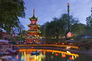 Denmark, Zealand, Copenhagen, Tivoli Gardens Amuseument Park, Chinese pavillion