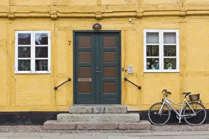 Bicycles Prints: Denmark, Zealand, Soro, traditional Danish houses, Sogade street
