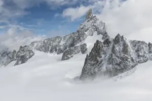 The Dent du Geant (Dente del Gigante in italian) during a windy summer day from the Mont Blanc Skyway panoramic viewpoint