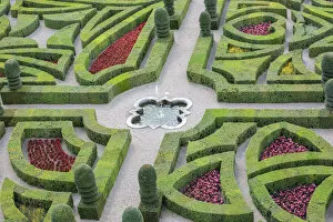 Details of the gardens of Villandry castle from above. Villandry, Indre-et-Loire, France