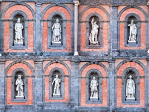 Historic Building Prints: Details of old statues in the niches of the Royal Palace facade
