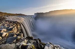 Dettifoss waterfall at sunset, Northern Iceland, Iceland