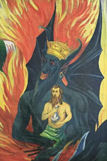 Devil with Judas Iscariot, detail of 19 cent. icon, Izborsk, Pskov region, Russia