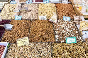 Images Dated 17th July 2017: Different type of nuts at the Central Market in Athens, Greece