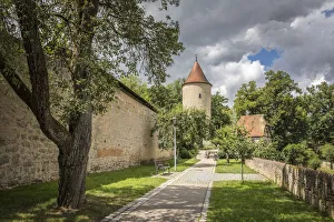 Digestion tower on the city wall of Dinkelsbuhl, Middle Franconia, Bavaria, Germany