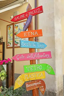 Communication Prints: Direction sign post, Ragusa Ibla, Ragusa province, Sicily, Italy