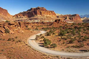 Dirt road and Whiskey Flat seen from Panorama Point, Capitol Reef National Park, Utah Dirt road and Whiskey Flat seen from Panorama Point, Capitol Reef National Park, Utah