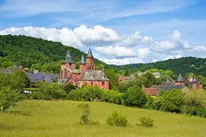 Limousin Prints: Distinctive red sandstone buildings in Collonges-la-Rouge, Corraze, Limousin, France
