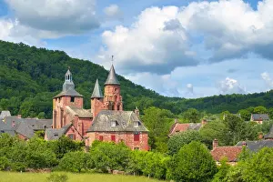 Distinctive red sandstone buildings in Collonges-la-Rouge, Correze, Limousin