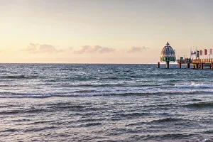 Summer Evening Prints: Diving gondola at the Zingst pier at sunset
