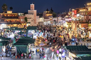 North African Prints: Djemaa el Fna and crowds at dusk, Marrakech, Morocco