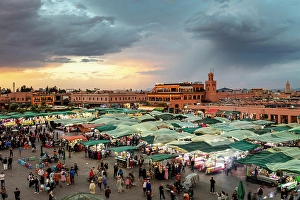 Crowds Prints: Djemaa el Fna and crowds at dusk, Marrakech, Morocco