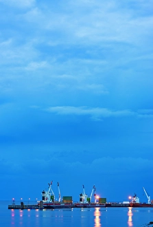 Dock and ships at duck. St. Lawrence River. Bai Comeau, Quebec, Canada