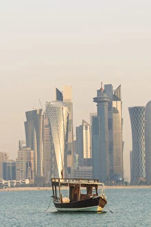 Doha skyline at sunrise, Doha, Qatar