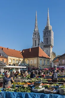 Dolac Market with Zagreb Cathedral in the background, Zagreb, Croatia