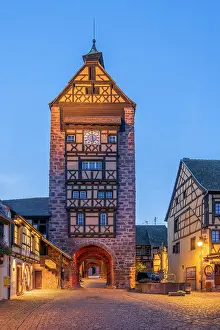 Grand Est Prints: Dolder watchtower in Riquewihr at dusk