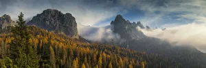 Trentino Prints: Dolomites in Autumn Mist, South Tyrol, Trentino-Alto Adige, Italy