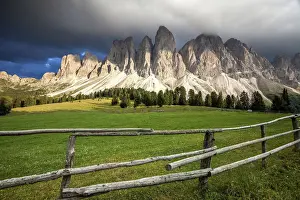 Dolomites, Funes valley, black clouds on the Odle mountains, Trentino Alto Adige