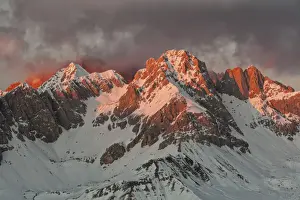 High Prints: Dolomites, Italy. Fiery winter sunset towards the Sasso di Valfredda as seen from Col Margherita