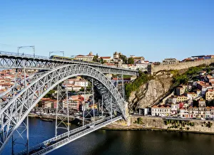 Ribeira Prints: Dom Luis I Bridge, elevated view, Porto, Portugal
