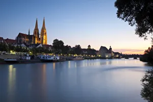 Bavarian Prints: Dom St. Peter cathedral and the River Danube, Regensburg, Germany
