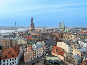 Latvian Prints: Dome Cathedral, the old town and Daugava River, Riga, Latvia