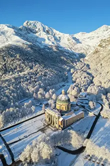 Dome Prints: dome of the upper basilica of the Sanctuary of Oropa in winter at sunrise