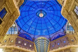 Icon Prints: Dome of the Vittorio Emanuele II gallery decorated with Christmas lights, Milan, Italy
