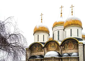Kremlin Prints: Domes of the Assumption Cathedral in Kremlin, Moscow, Russia