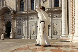 Serenissima Prints: Dominican monk on the Campo Santi Giovanni e Paolo, Venice, Veneto, Italy