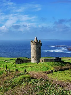 Manor Prints: Doonagore Castle, elevated view, Doonagore, County Clare, Ireland