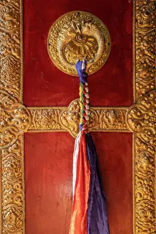 Nepal Prints: Door to the Buddhist monastery in Marpha Village, Lower Mustang, Nepal
