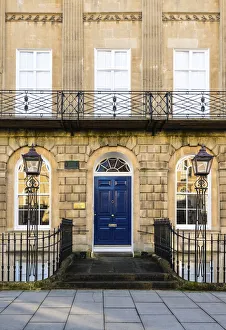 The front door of a house in Great Pulteney Street, Bath, Somerset, England