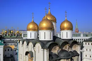 15th Century Prints: Dormition Cathedral (1479), view from Ivan the Great bell tower, Moscow Kremlin, Moscow