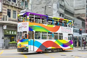 Doube-decker tram on Morrison Street in Central Hong Kong, Hong Kong Island, Hong Kong