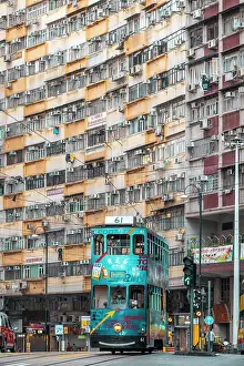 Public Transport Prints: Double-decker tram in North Point, Hong Kong Island, Hong Kong, China