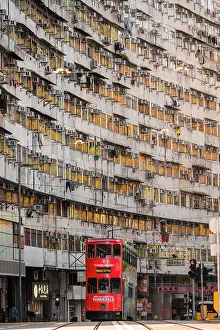 Public Transport Prints: Double-decker tram in North Point, Hong Kong Island, Hong Kong, China