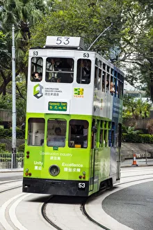 Double Decker Prints: Double decker tram in Queensway, Hong Kong, China