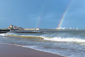 Basque Prints: A double rainbow above Socoa fort during a storm
