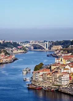 Ribeira Prints: Douro River, elevated view, Porto, Portugal