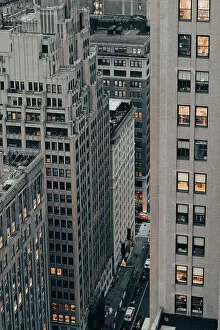 Downton Manhattan, cinematic tones on buildings from above. New York City, USA