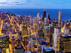 Mid West Prints: Downtown Chicago Skyline With views of Hancock Tower and Trump Tower