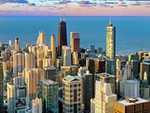 Mid West Prints: Downtown Chicago Skyline With views of Hancock Tower and Trump Tower