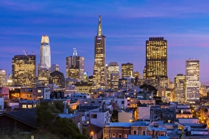 San Francisco Prints: Downtown skyline at dusk, San Francisco, California, USA