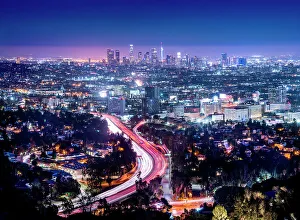 Highway Prints: Downtown Skyline, Highway 1, City of Los Angeles, Southern California, USA