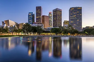 Images Dated 17th April 2018: Downtown Skyline Reflection, Los Angeles, California, USA
