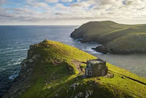 Doyden Castle on the Cornish cliff tops, Port Quin, Cornwall, England. Spring (June) 2022