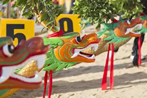 Dragon boats on Stanley Main Beach, Stanley, Hong Kong Island, Hong Kong